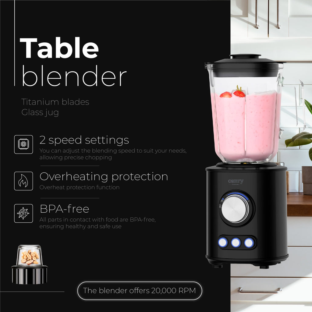 Camry CR 4088 Table blender - titanium blades - 1.5L glass jug