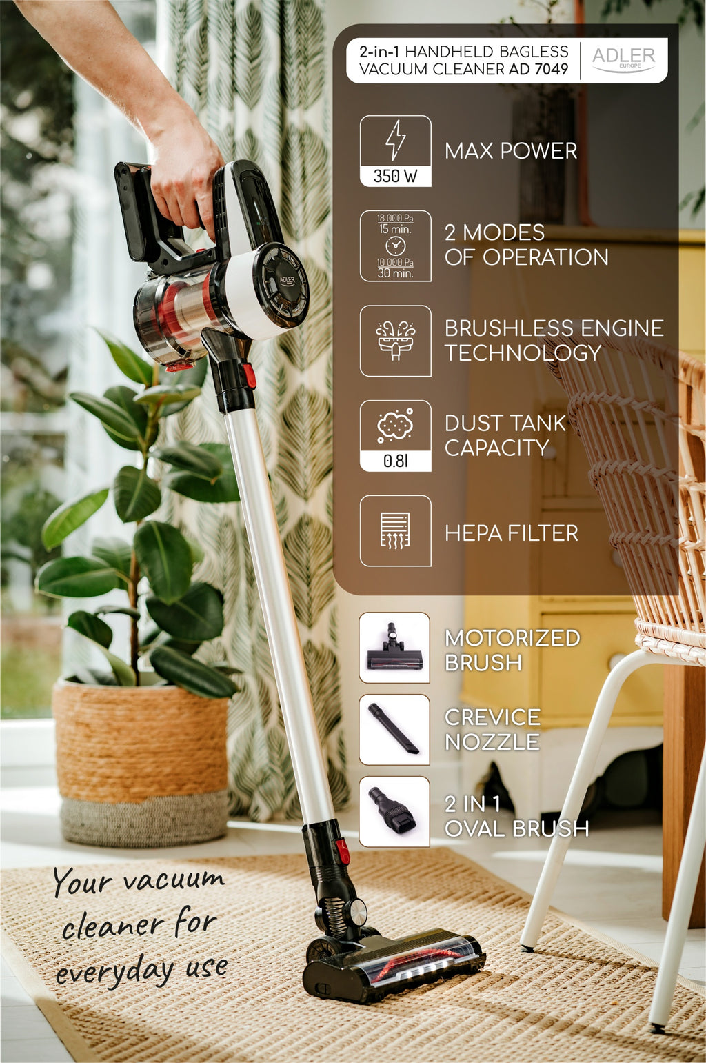 Adler AD 7048 Bagless vacuum cleaner with brushless motor technology