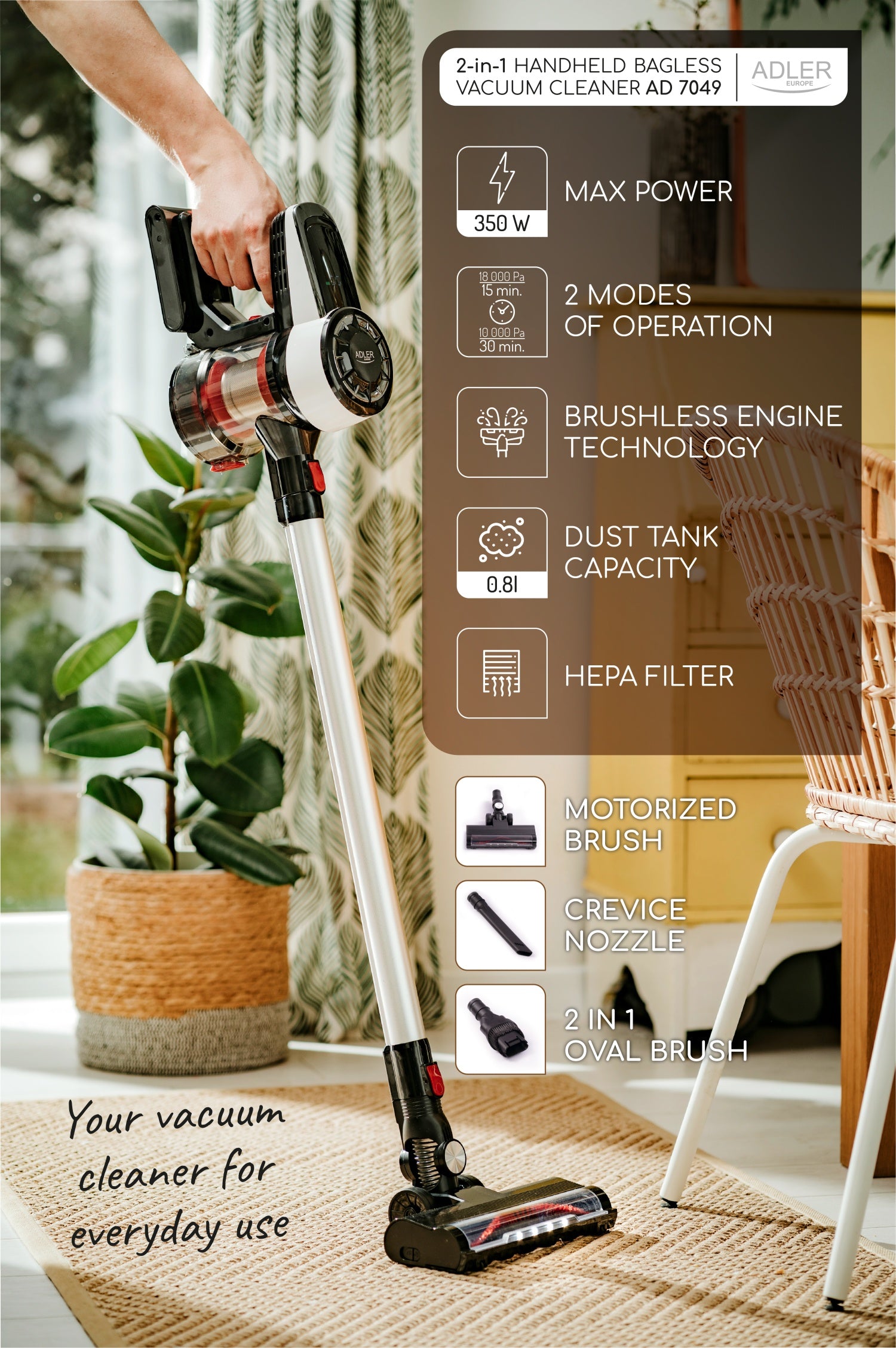 Adler AD 7048 Bagless vacuum cleaner with brushless motor technology