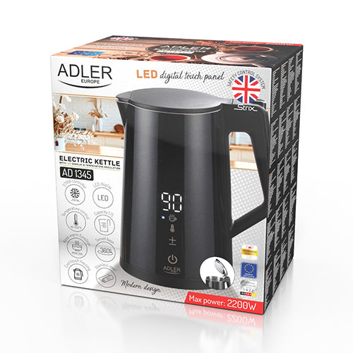 Adler AD 1345 black Electric kettle with LED display & temperature regulation 1,7L STRIX