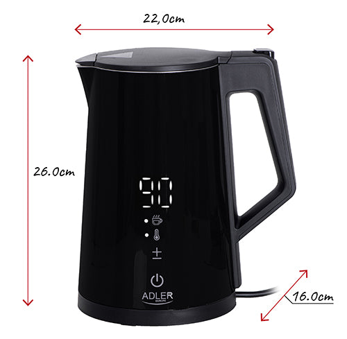 Adler AD 1345 black Electric kettle with LED display & temperature regulation 1,7L STRIX
